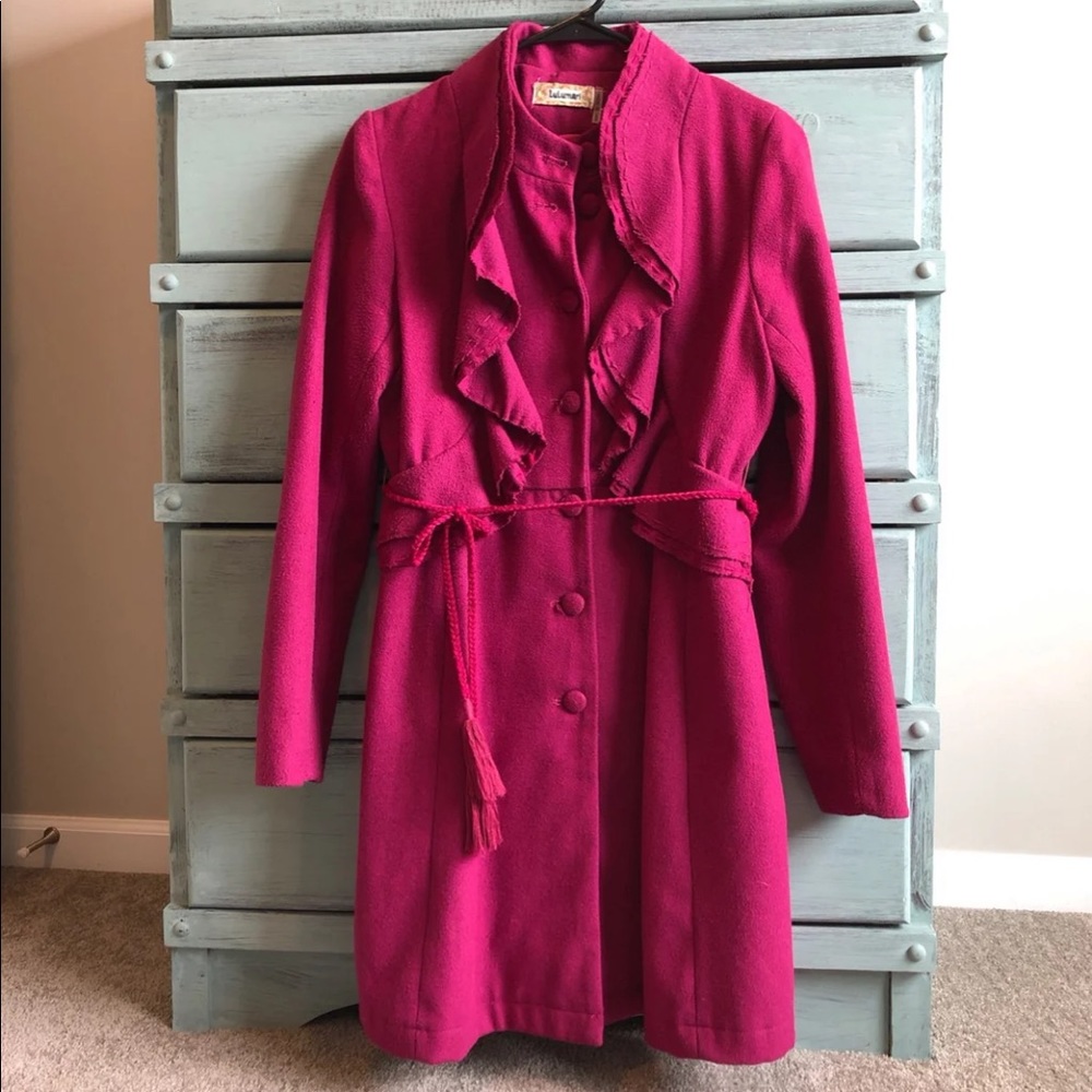 Women’s Pink Ruffle Peacoat